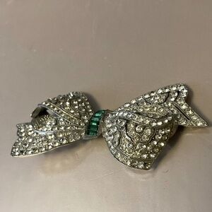 Vintage rhinestone pot metal brooch bow